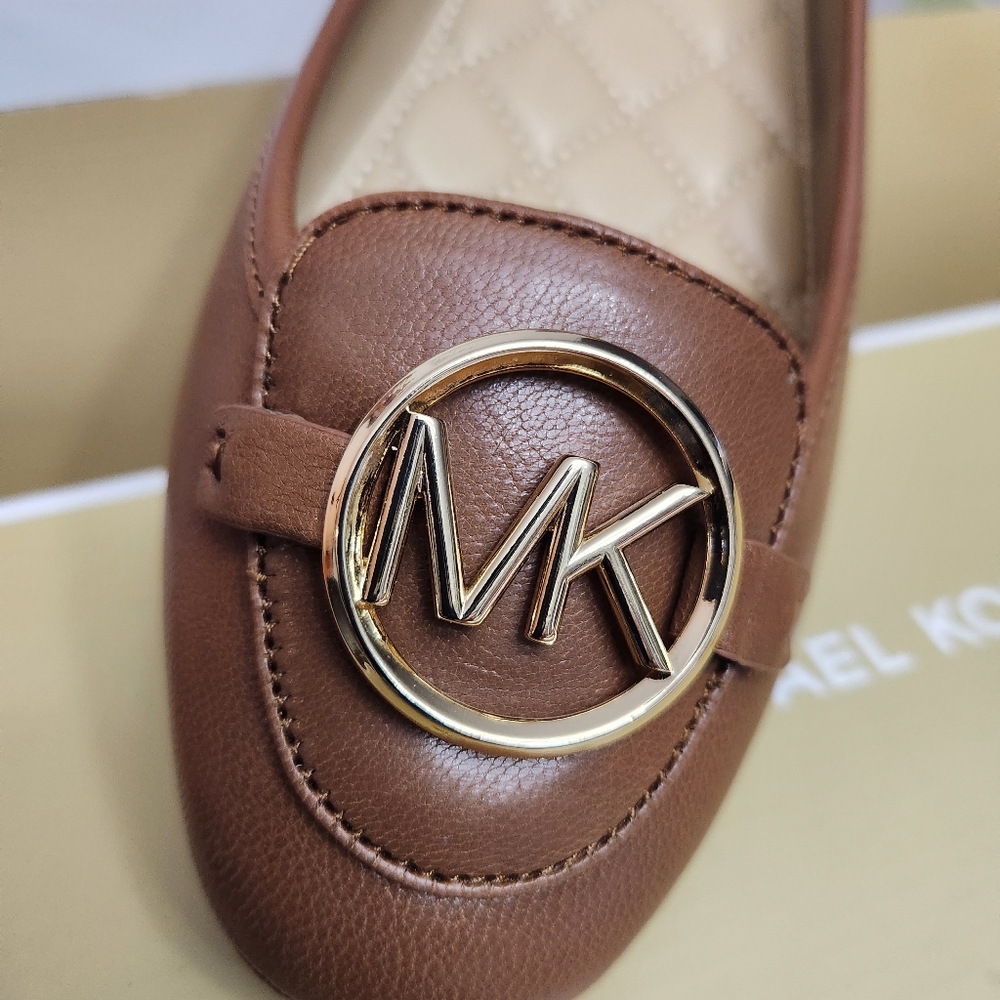 Nitb Michael Kors Lilly MK logo leather ballet flats luggage brown and g… - Picture 7 of 13